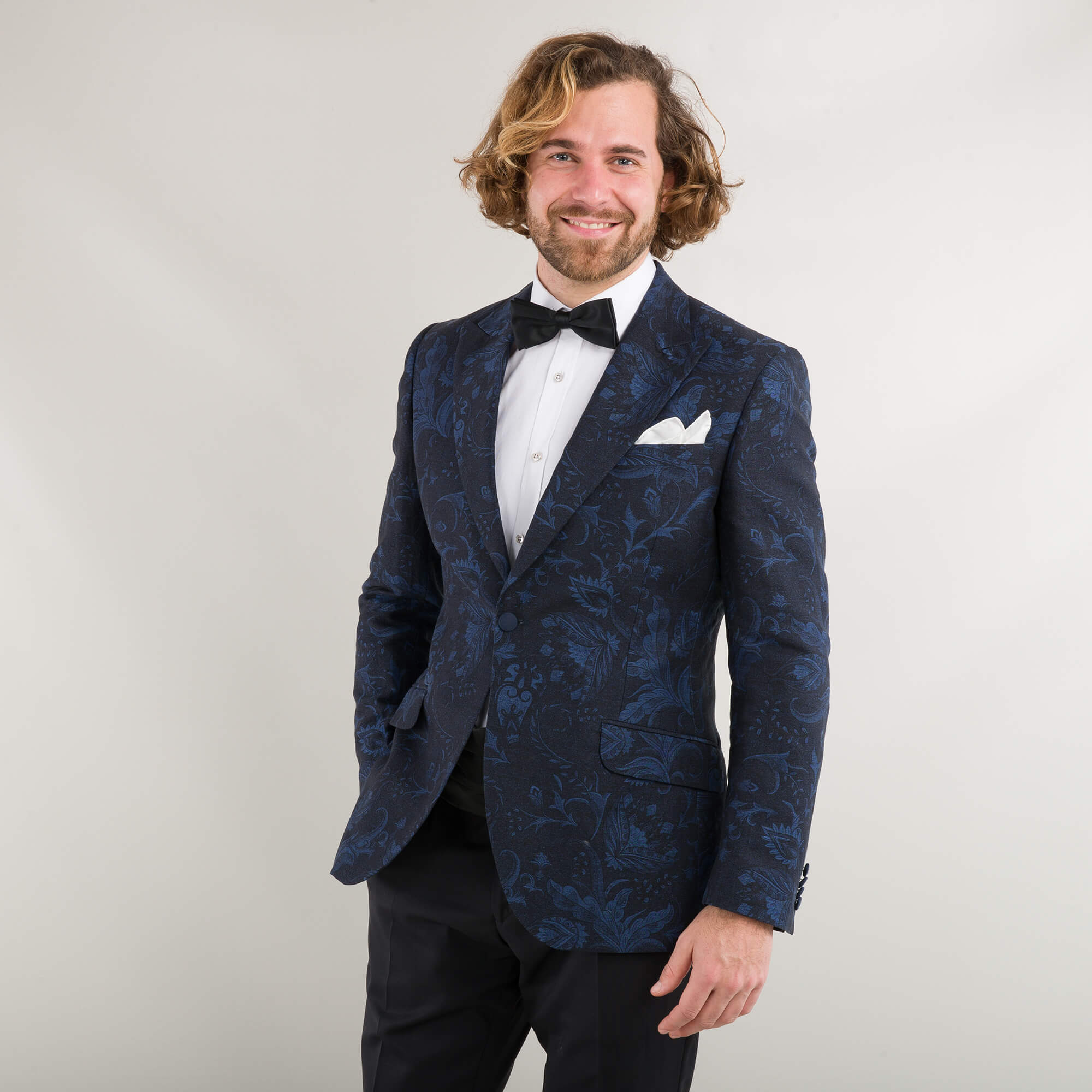 Blue Floral Jacquard Evening Jacket