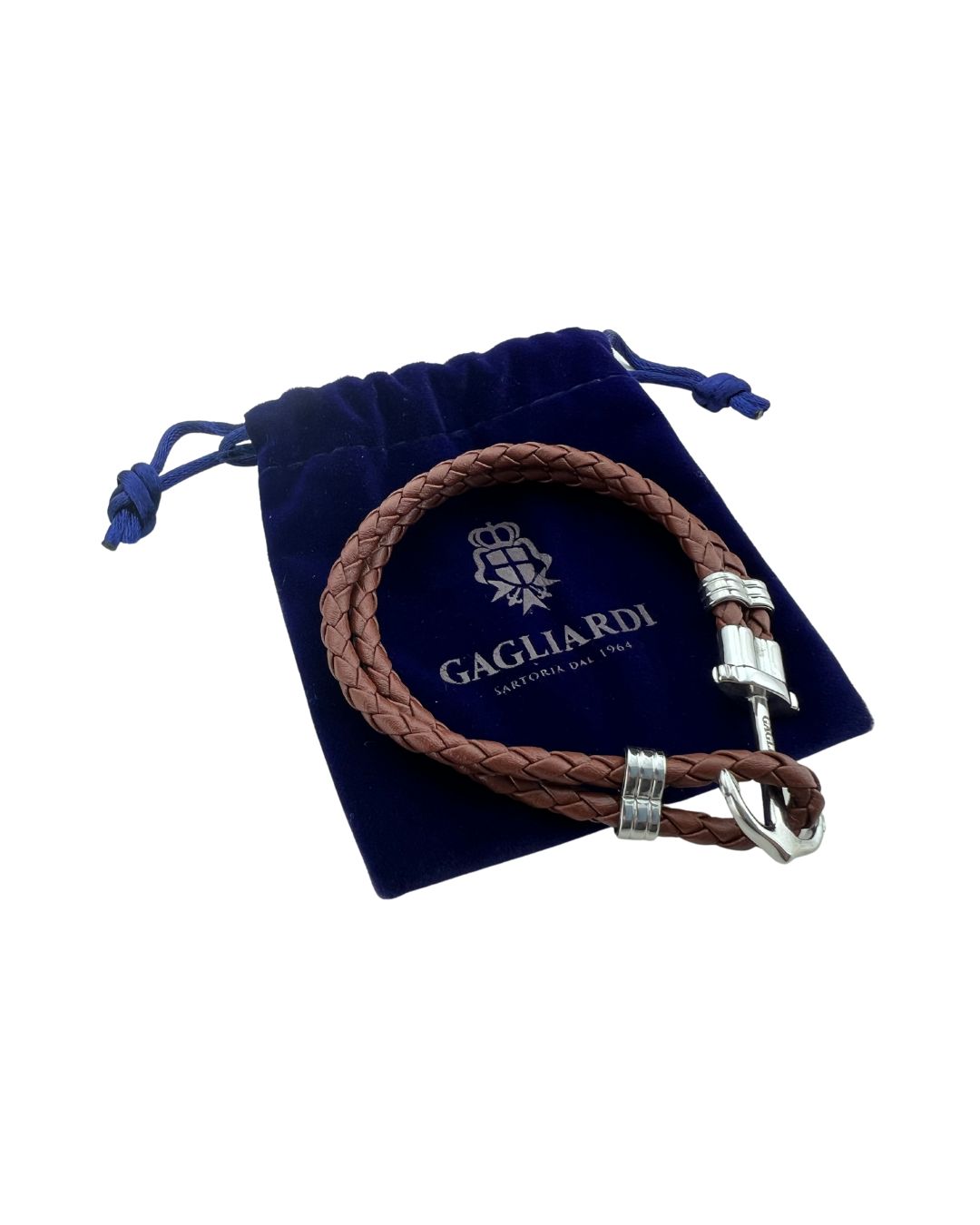 Brown Braided Leather Bracelet With Anchor Clasp