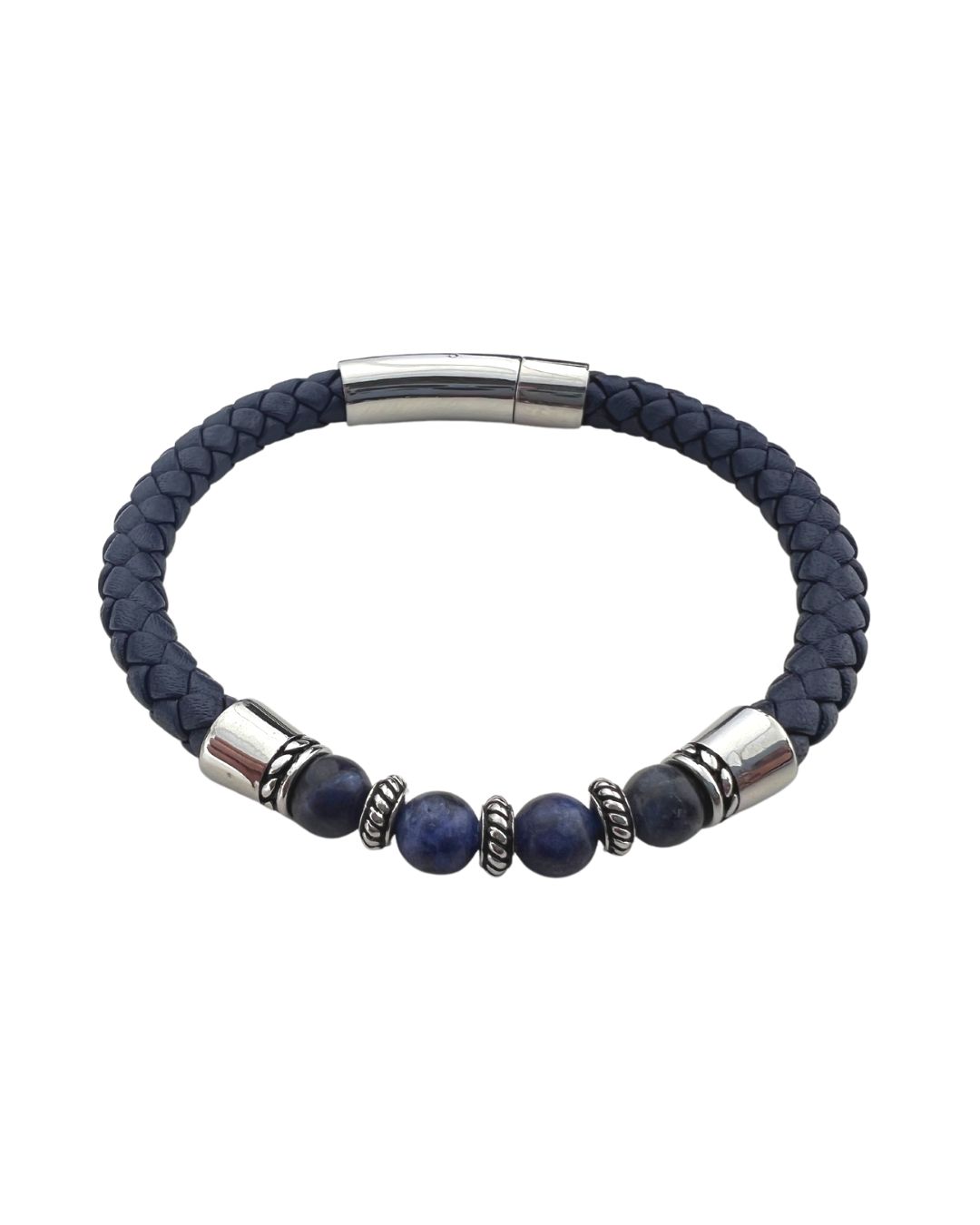 Navy Braided Leather & Beads Bracelet