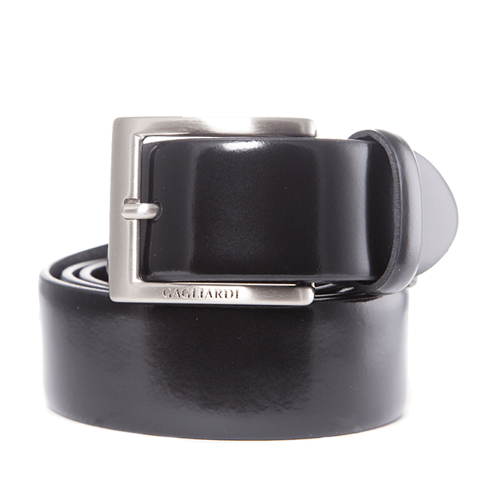 Black Plain Patent Leather Belt With Branding On Buckle - Gagliardi