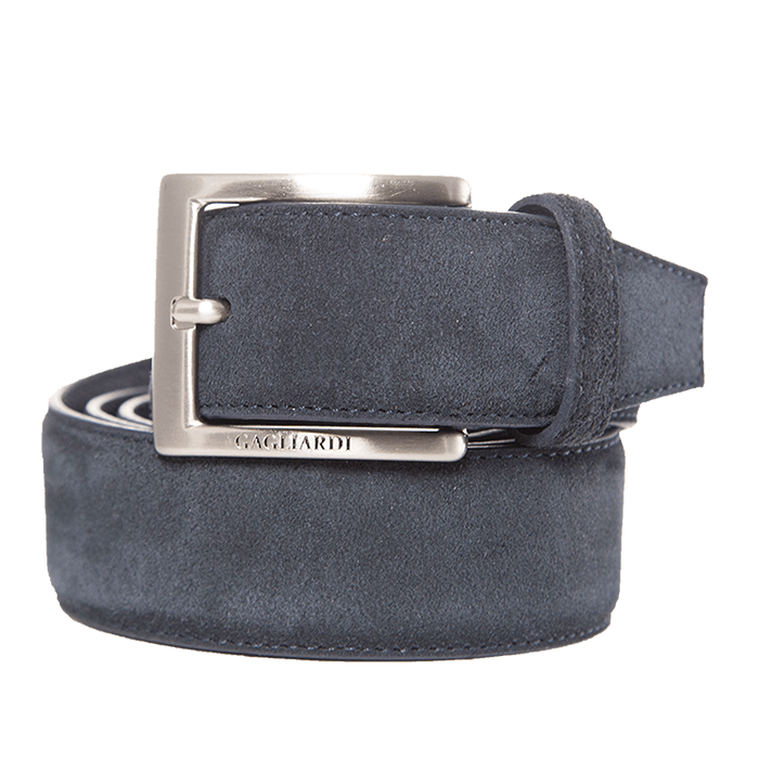 Navy Suede Leather Belt With Branding On Buckle - Gagliardi