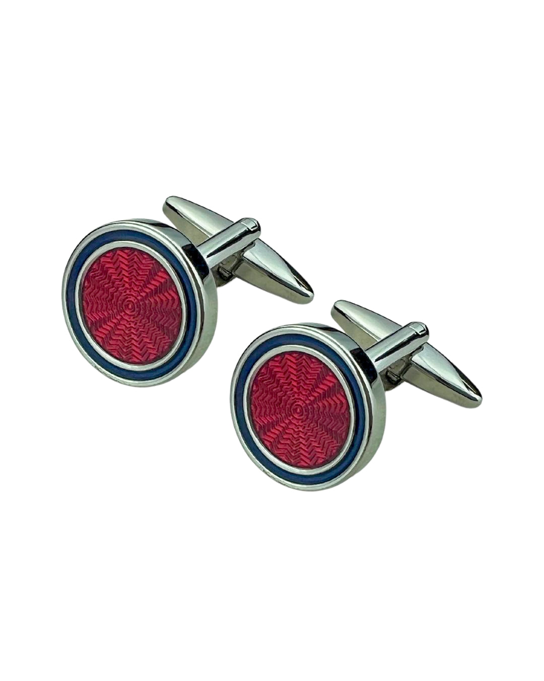 Rhodium Round Cufflinks With Red Enamel Bullseye