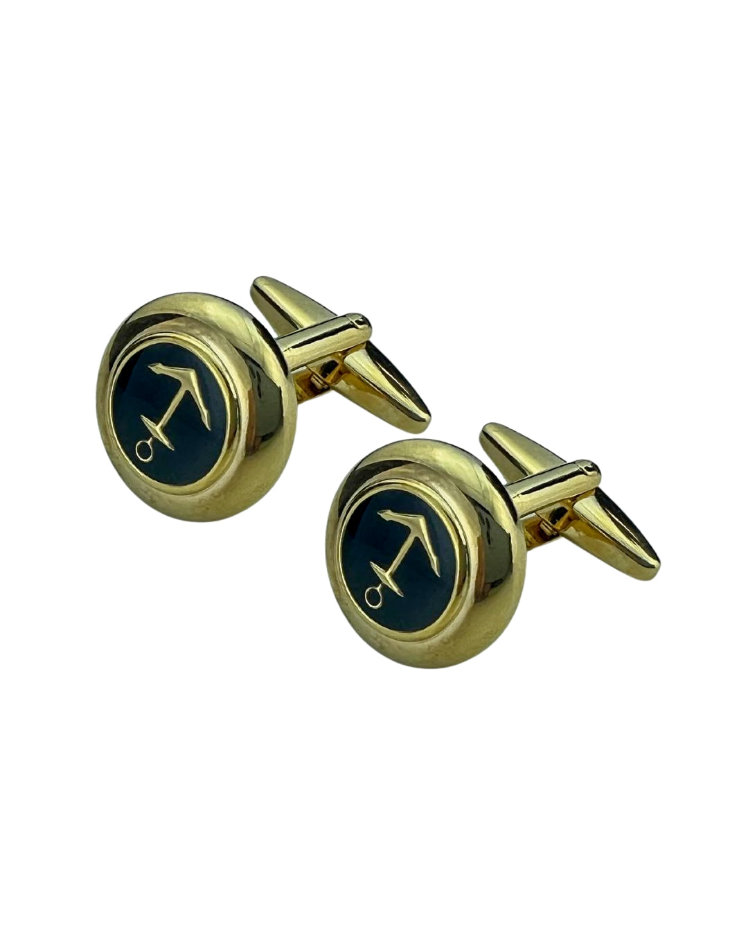 Round Gold Cufflinks With Anchor Enamel