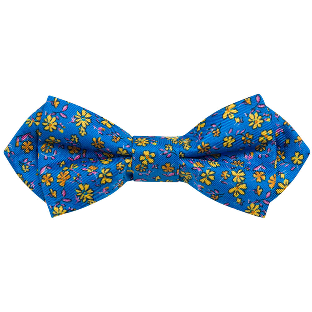 Blue With Yellow Flower Print Bow Tie - Gagliardi