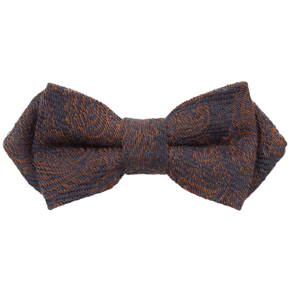 Navy With Orange Large Paisley Bow Tie - Gagliardi