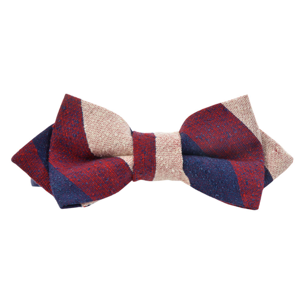 Red Beige And Navy Bold Stripes Bow Tie - Gagliardi