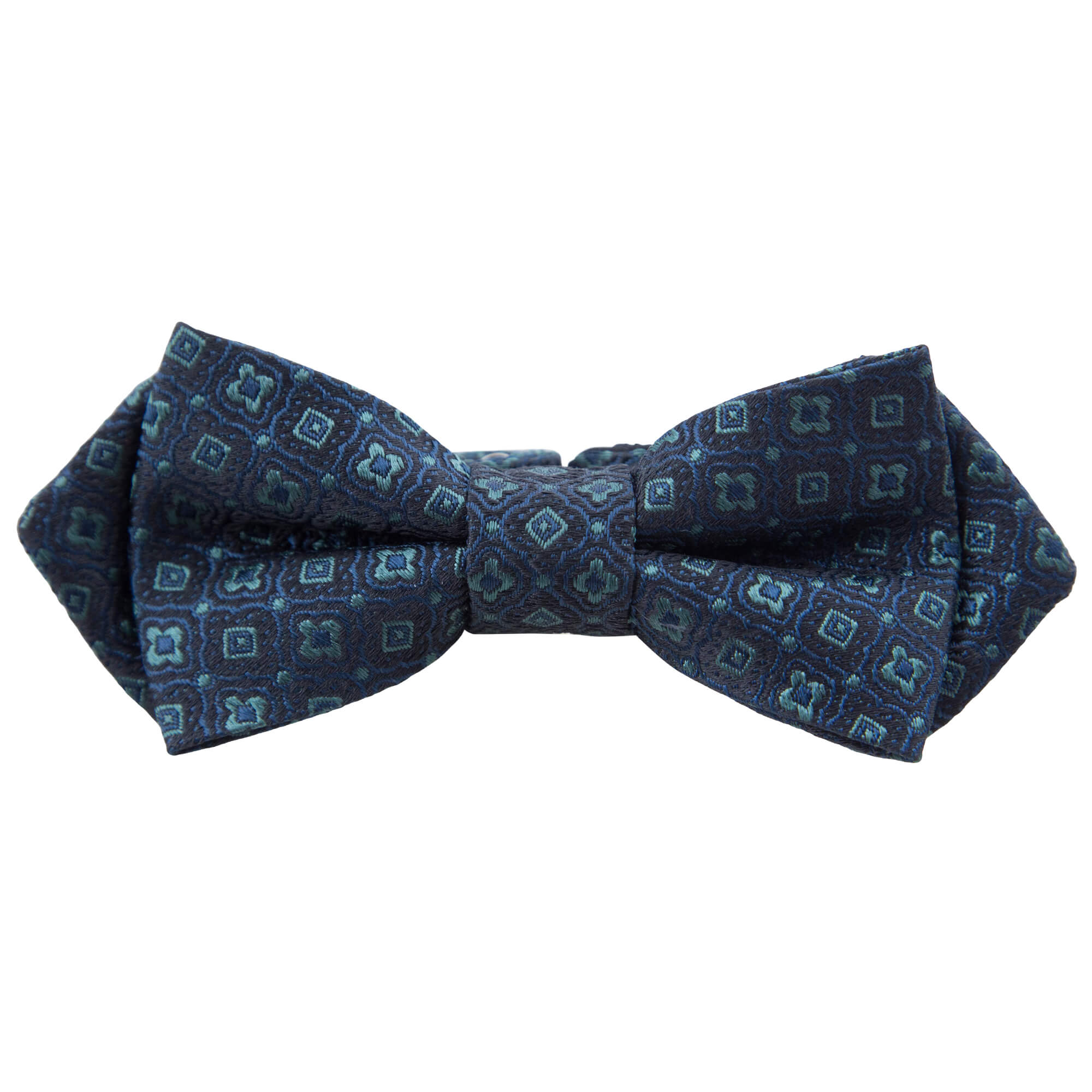 NAVY WITH TEAL GEOMETRIC DESIGN BOW TIE