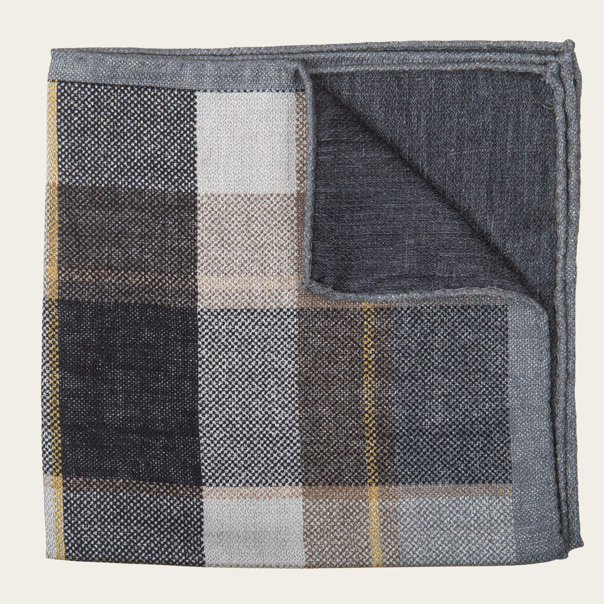 Grey Check Double Sided Silk Pocket Square