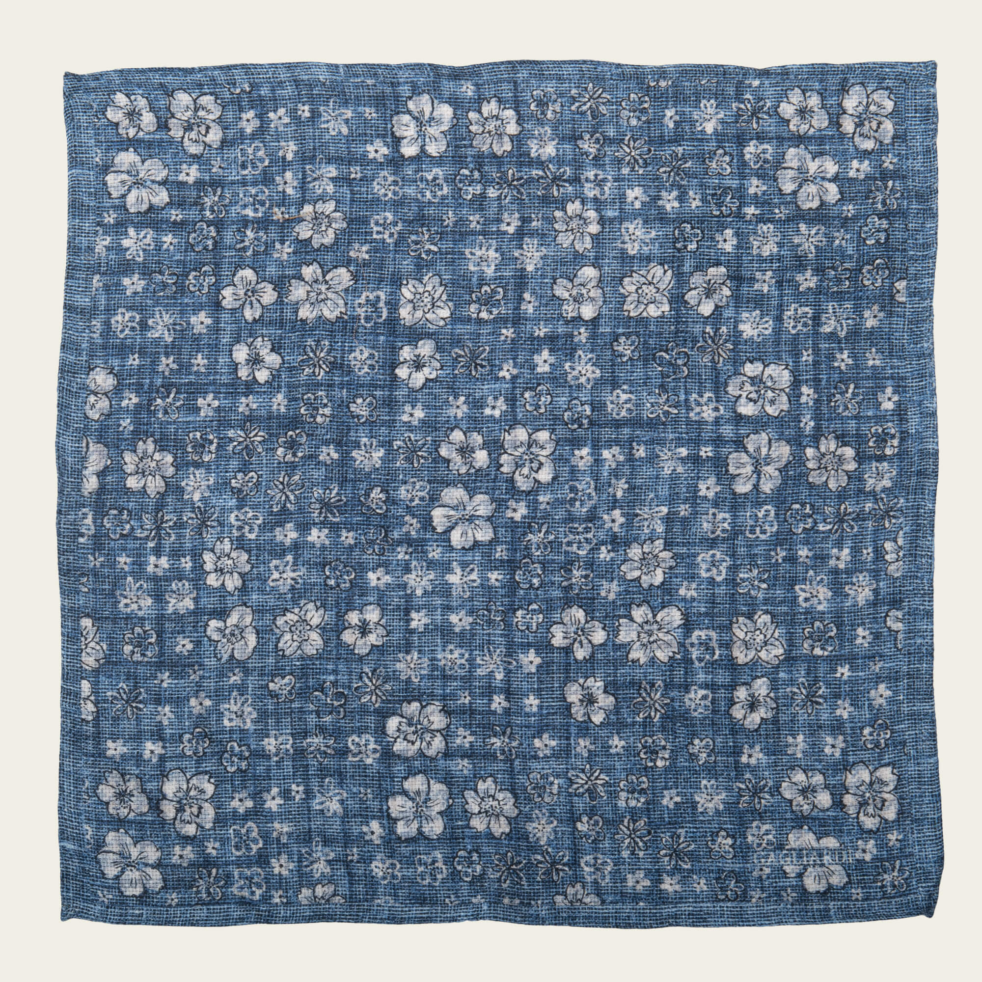 Blue With White Flower Double Sided Linen Cotton Pocket Square