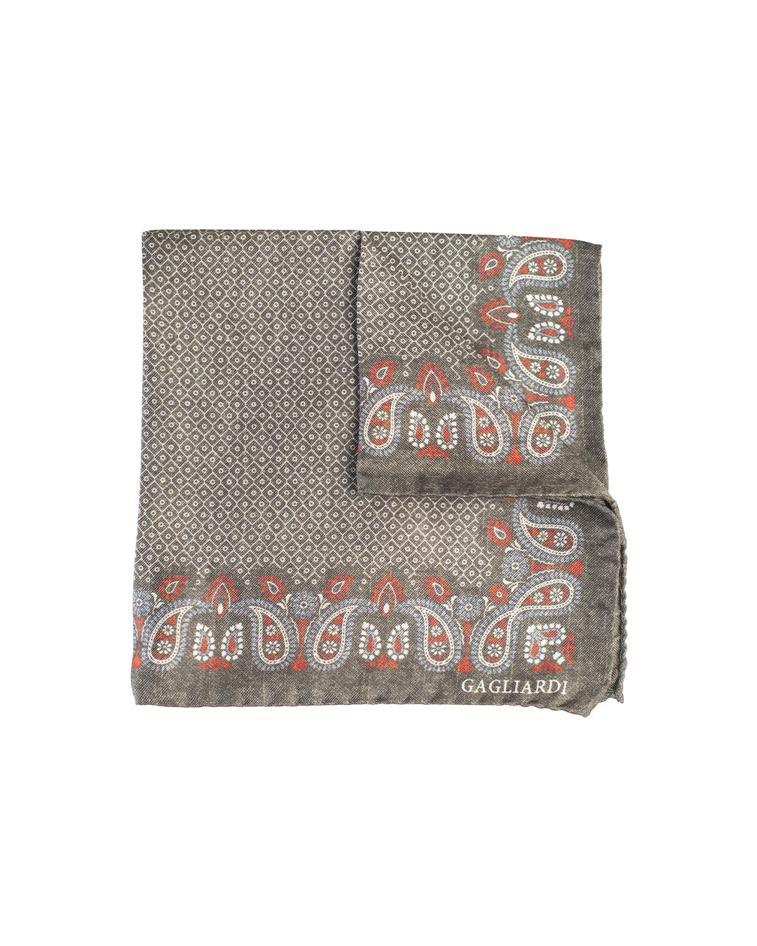 Olive Paisley Border Italian Silk Pocket Square