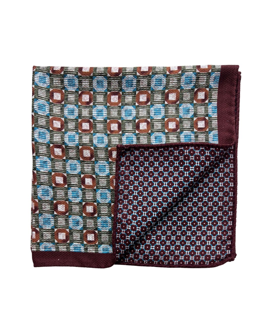 Brown Hexagon Print Double Sided Italian Silk Pocket Square