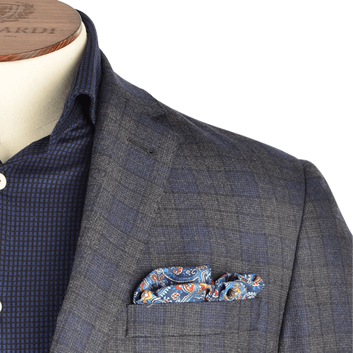 Mid Navy Melange Check Wool Jacket - Gagliardi
