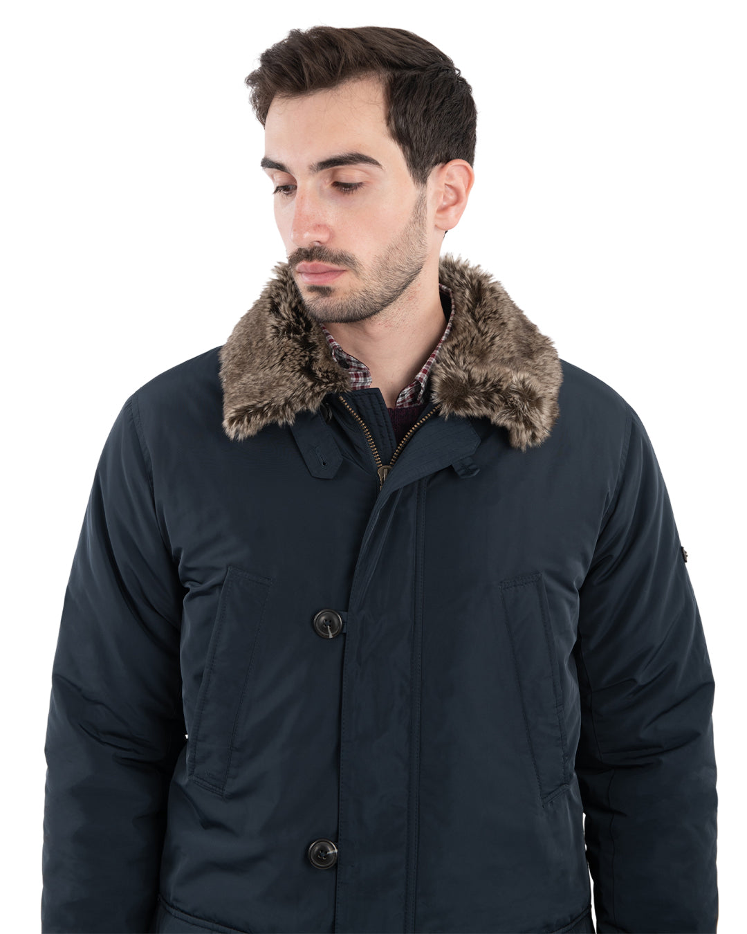 Navy Parka With Detachable Faux Fur Collar