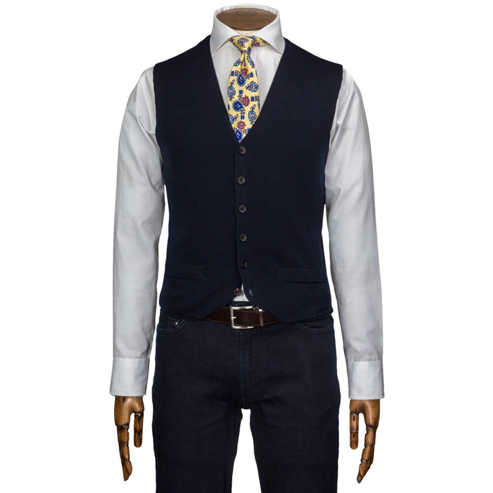 Navy Merino Blend Knitted Waistcoat - Gagliardi