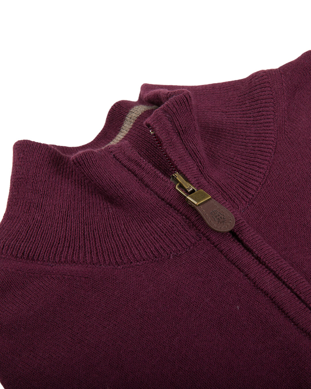 Burgundy Cotton Cashmere Zip Neck Jumper