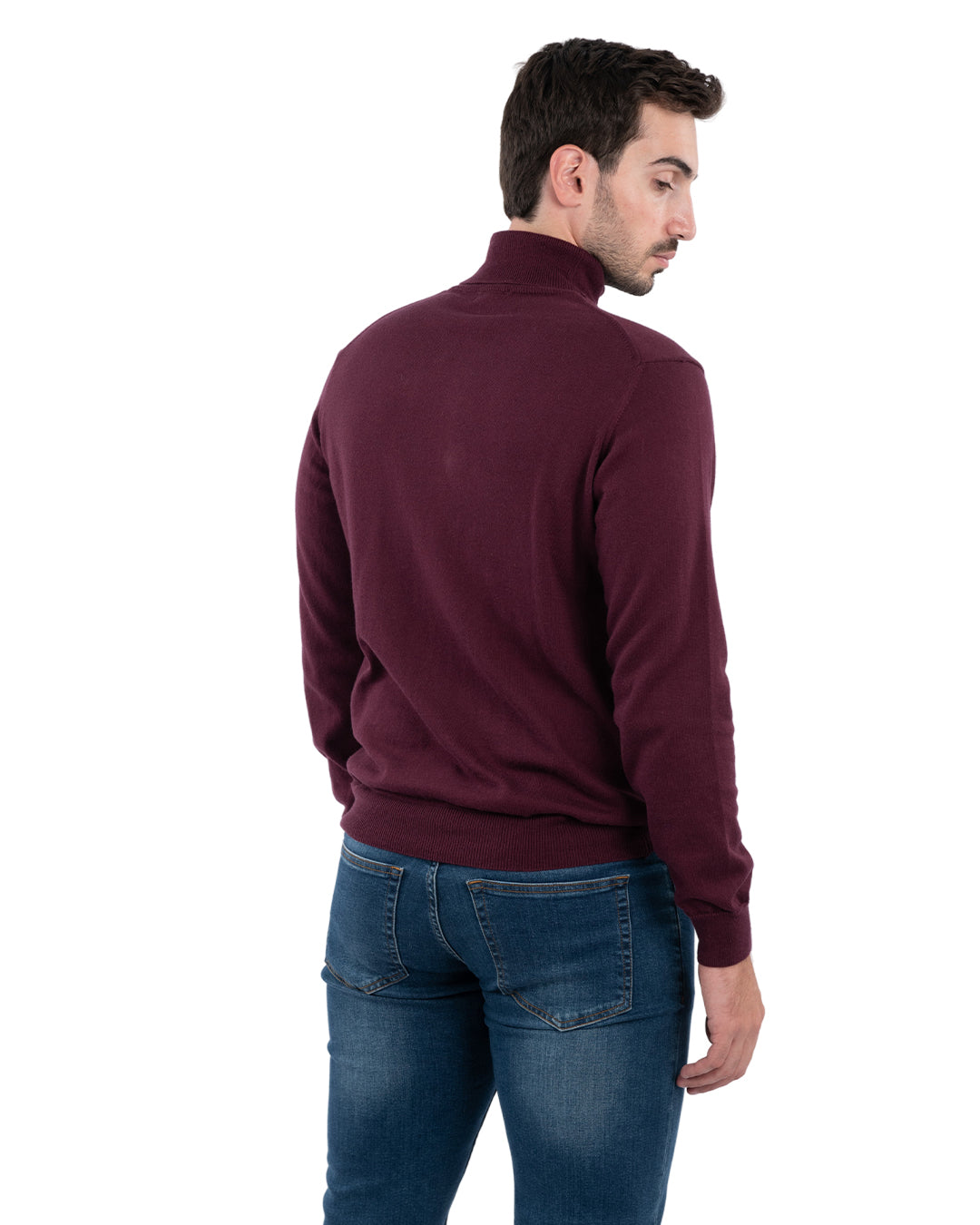 Burgundy Cotton Cashmere Roll Neck Jumper