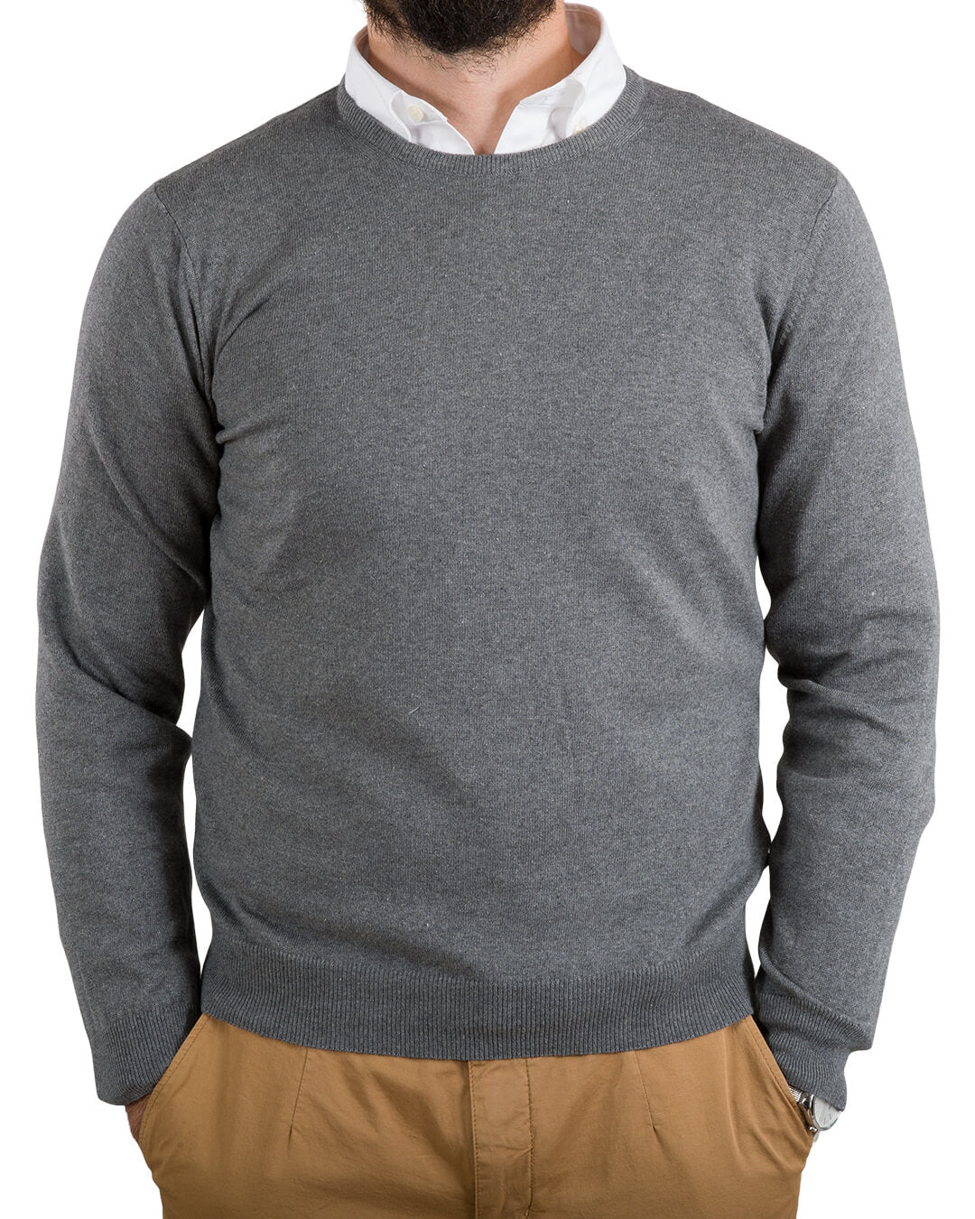 Grey Cotton Cashmere Crew Neck Jumper