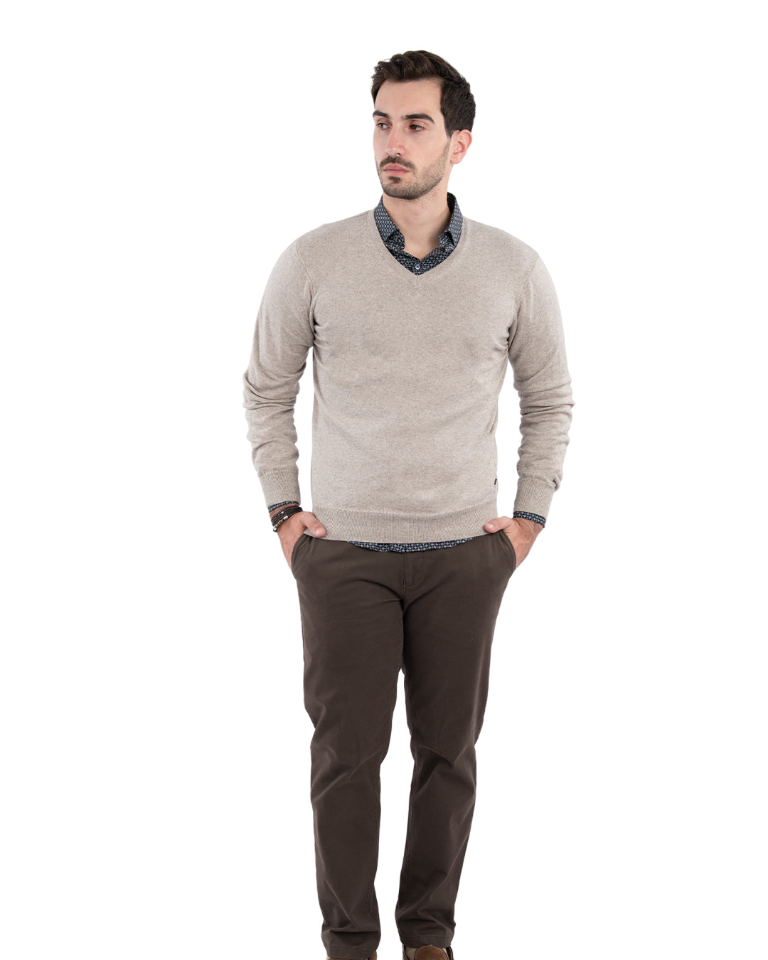 Grey Cotton Cashmere V-Neck Jumper