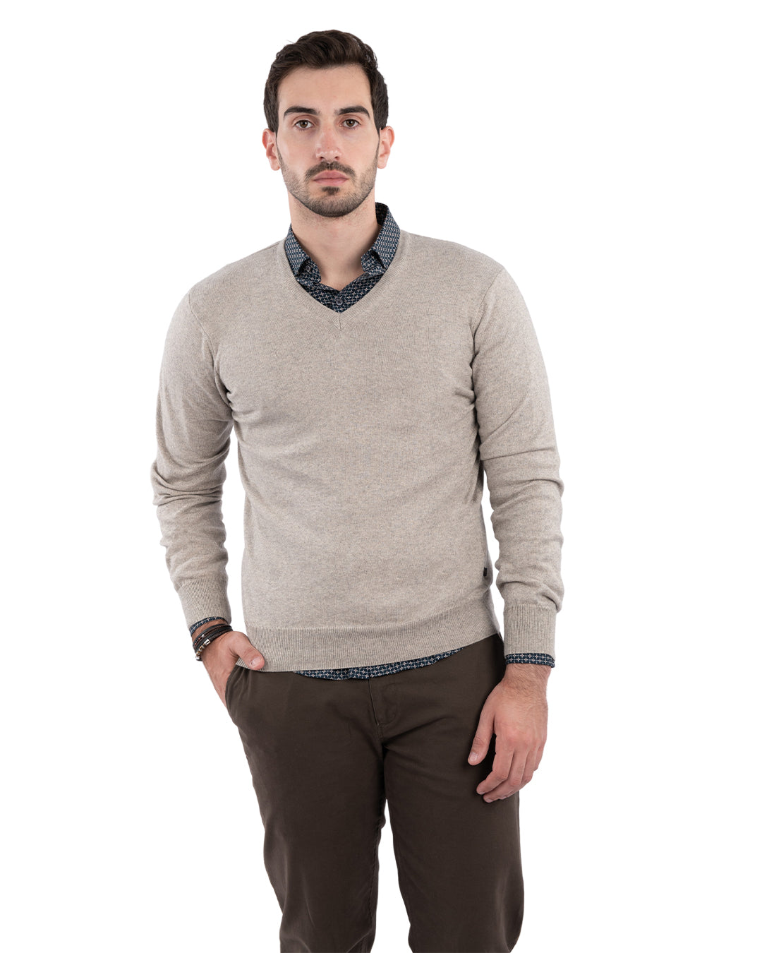 Gagliardi Grey Cotton Cashmere V Neck Jumper