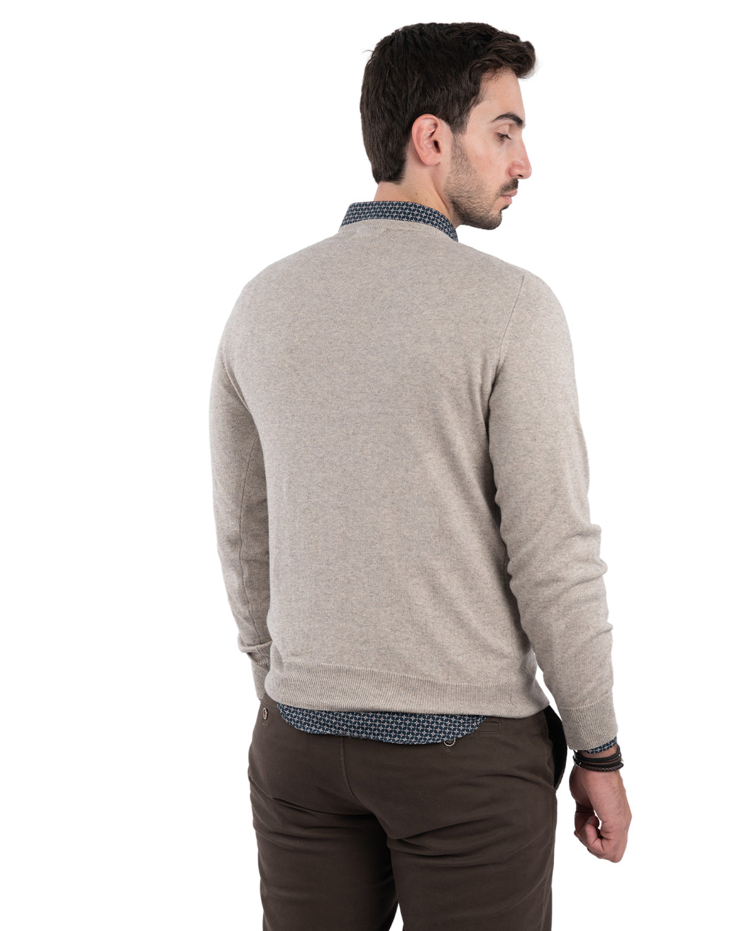 Grey Cotton Cashmere V-Neck Jumper