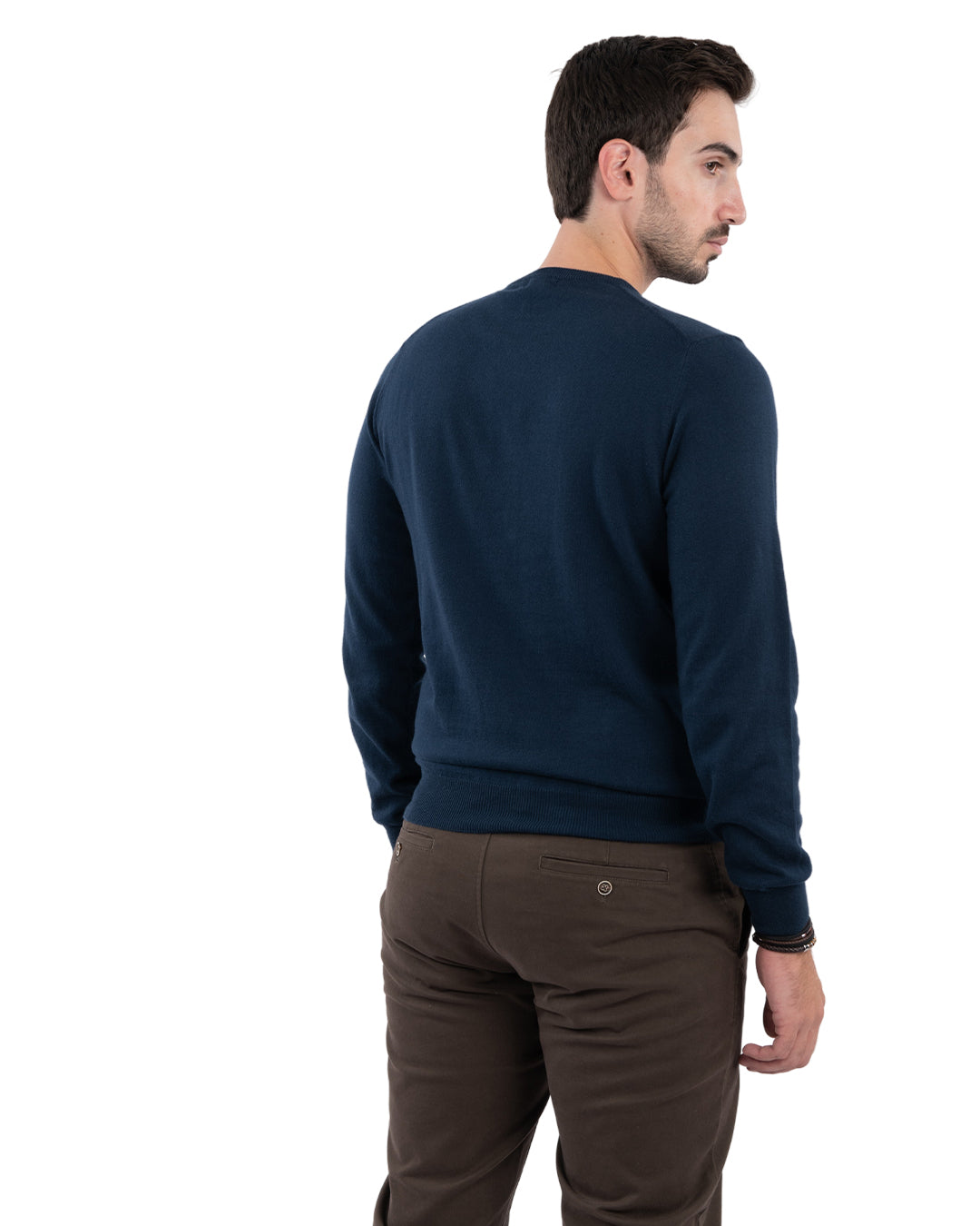 Blue Cotton Cashmere Crew Neck Jumper