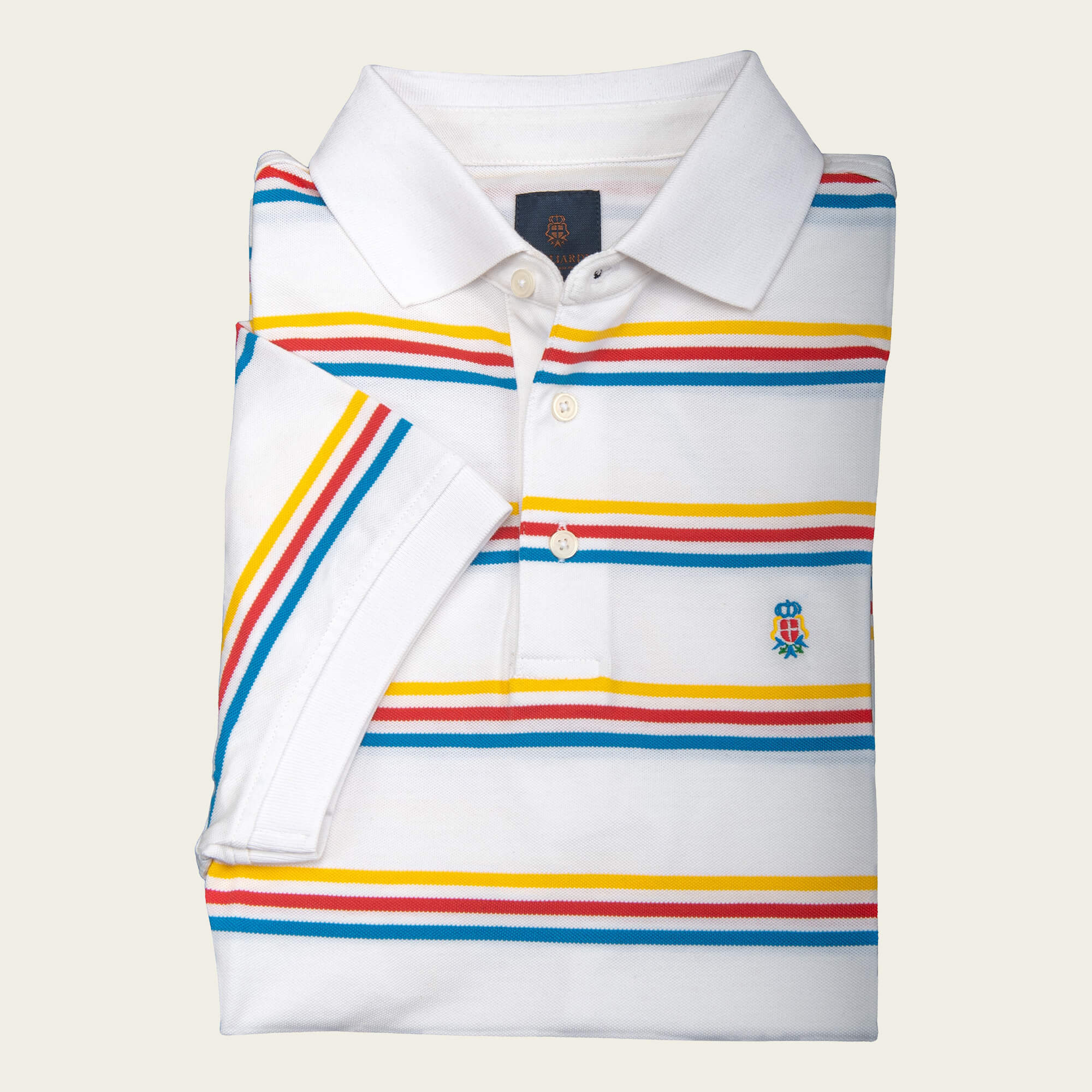 White Multi Stripe Pique Polo Shirt