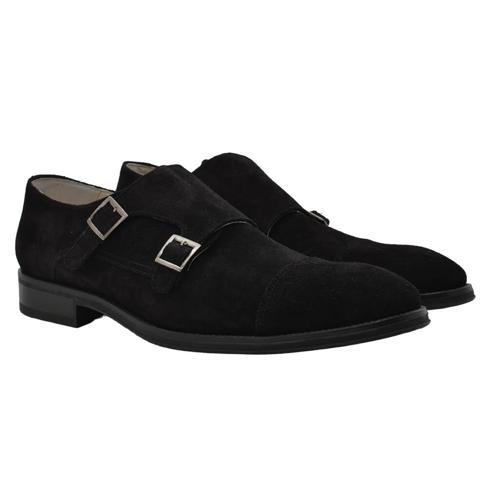 Black Suede Double Monk Shoes - Gagliardi