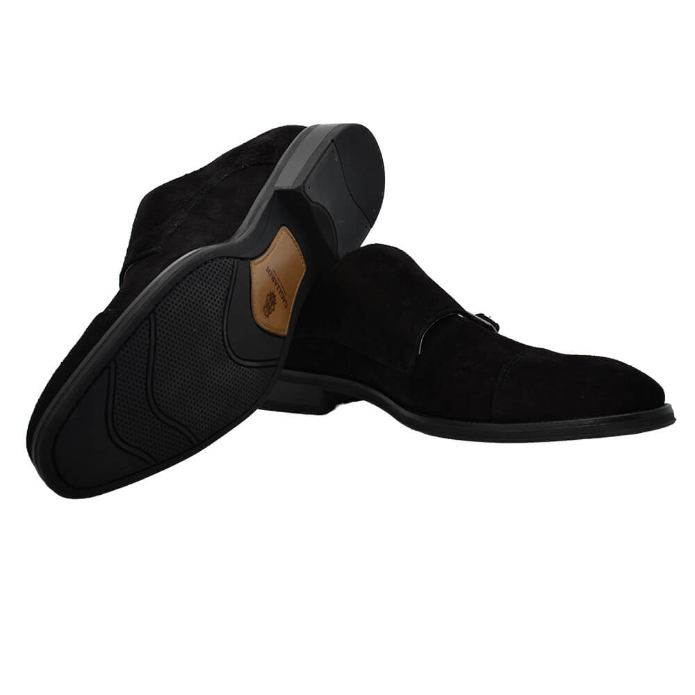 Black Suede Double Monk Shoes - Gagliardi