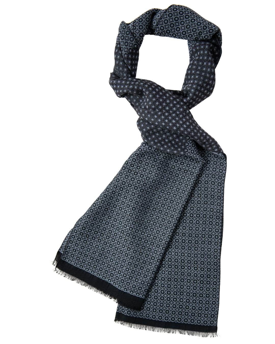 Grey Geometric Design Italian Wool Blend Scarf