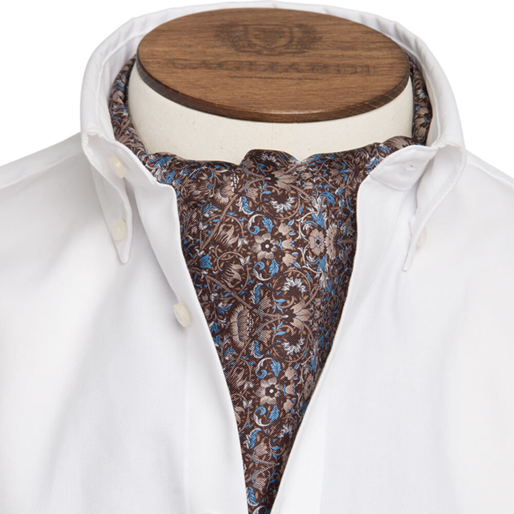 Brown Art Nouveau Leaf Print Cravat - Gagliardi
