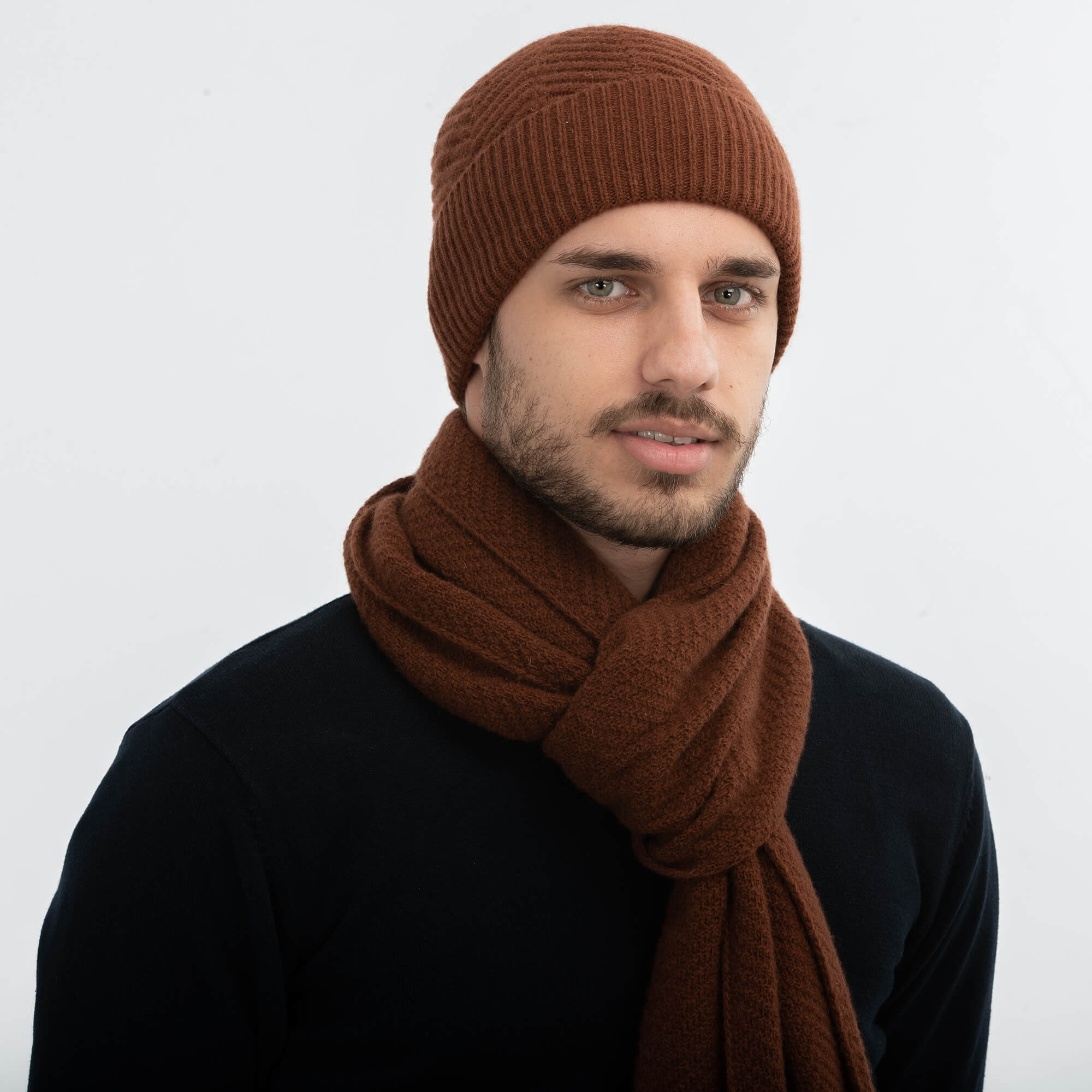 Rust Cashmere Blend Scarf & Beanie Set