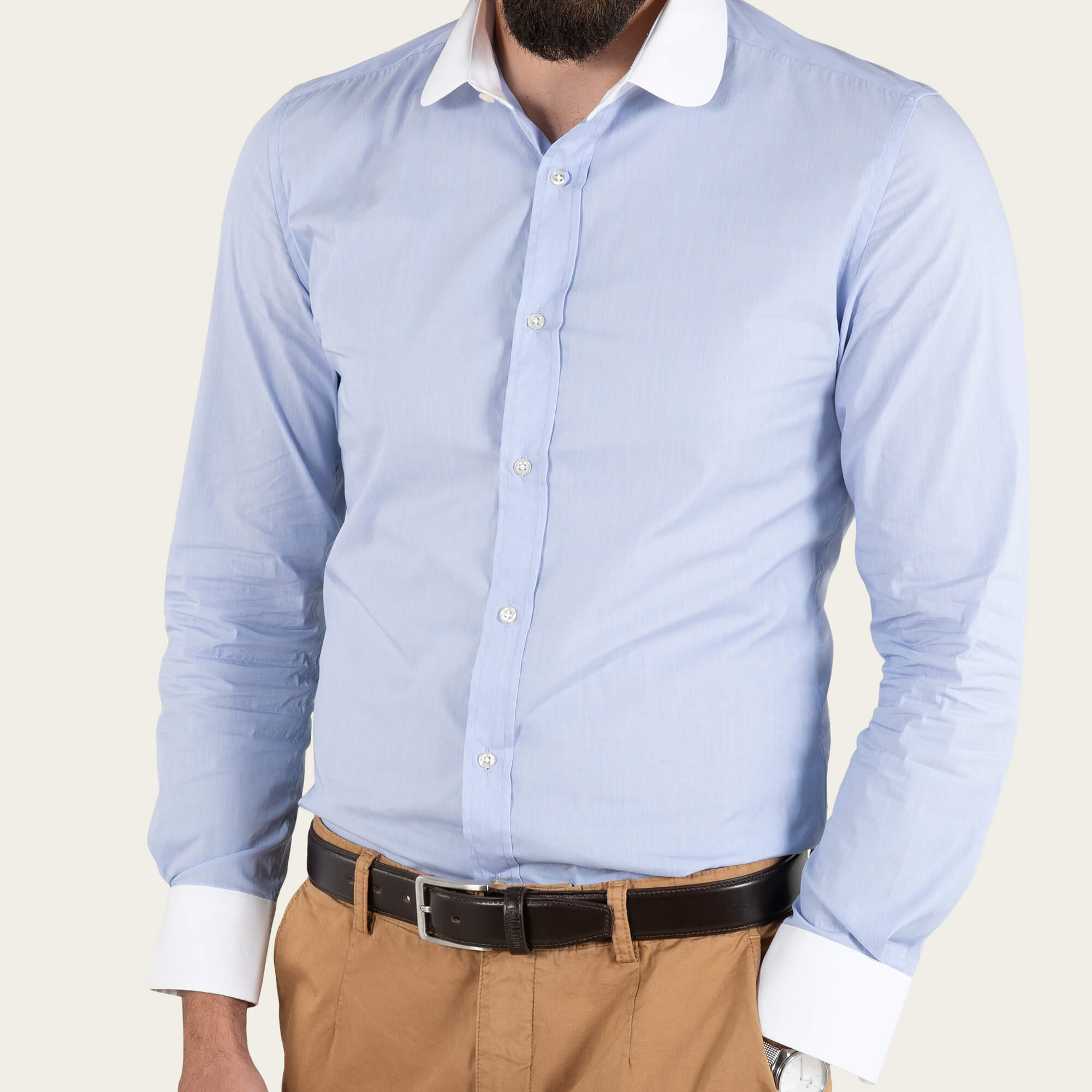 Extra Slim Fit Blue Stretch End on End Club Collar Shirt