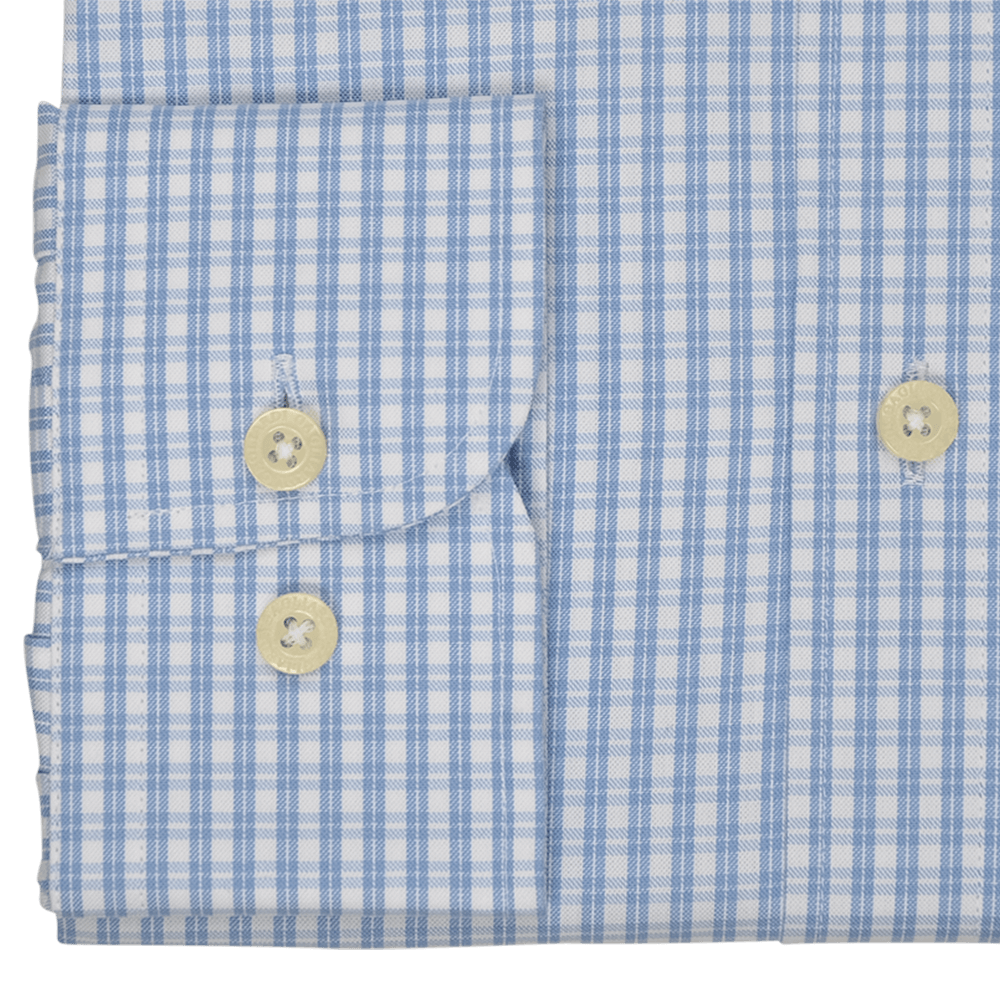 White with Skye Blue Oxford Check Business Shirt - Gagliardi