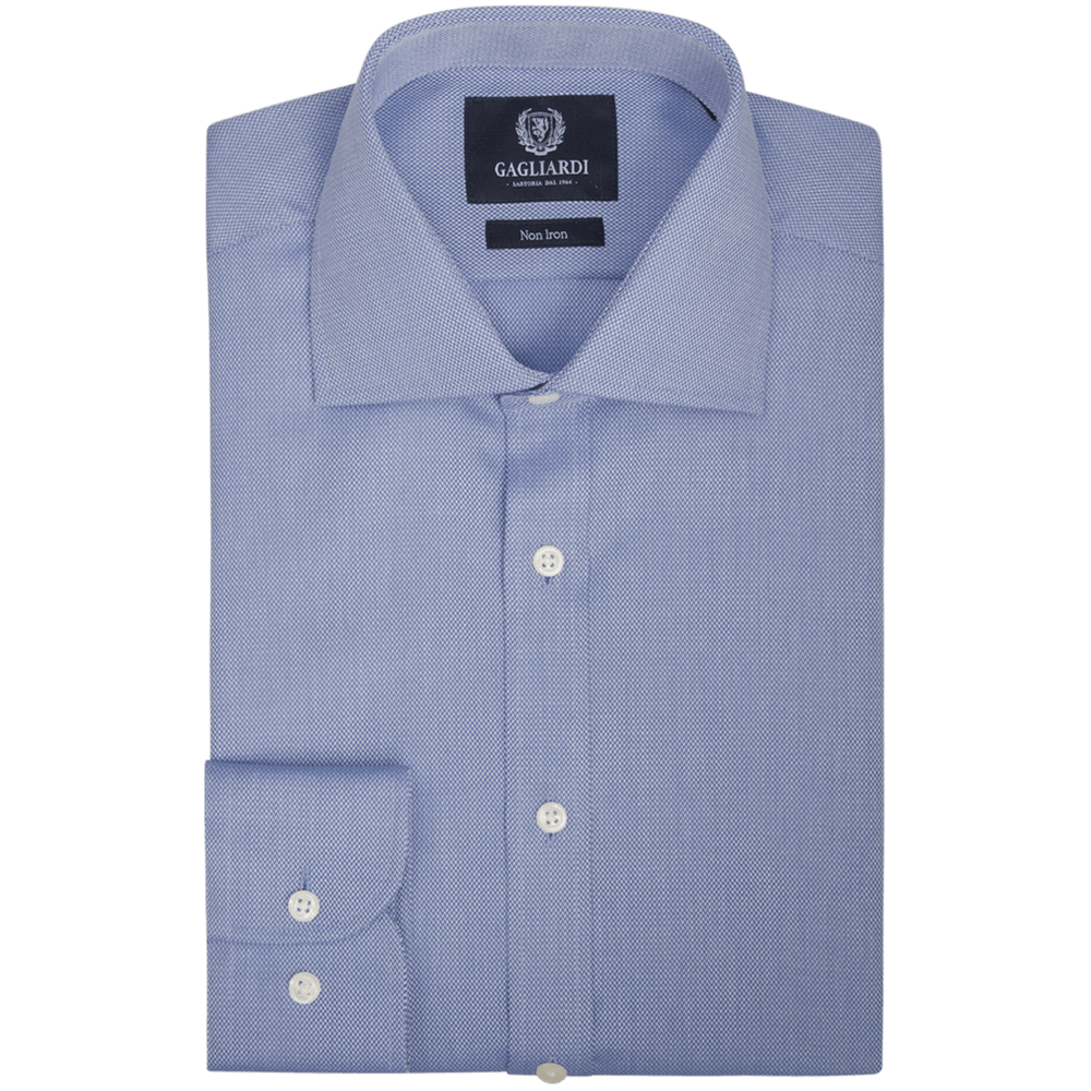 Mid Blue Chevron Slim Fit Cutaway Collar Shirt - Gagliardi
