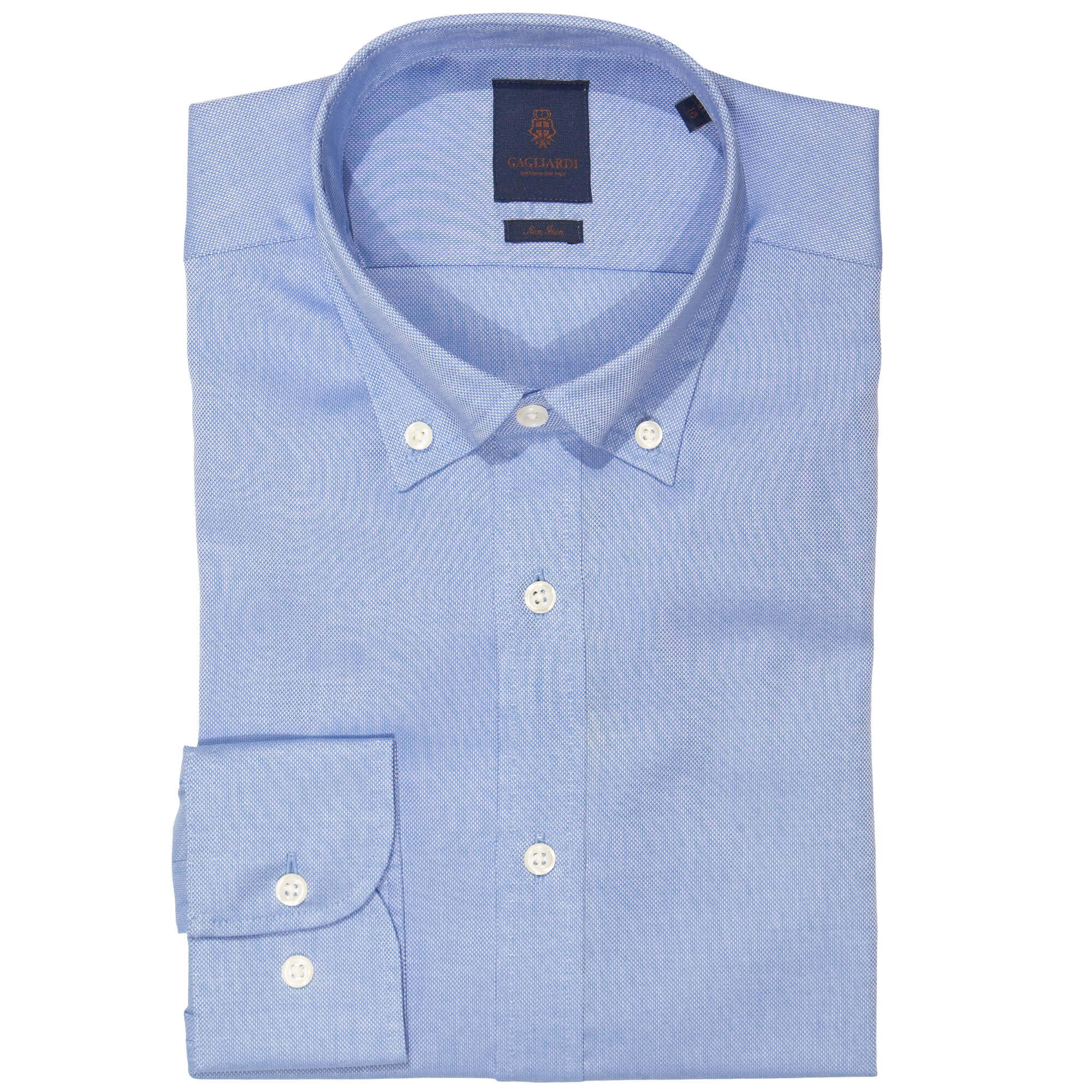 Sky Micro Structure Plain Slim Fit Buttondown Collar Shirt