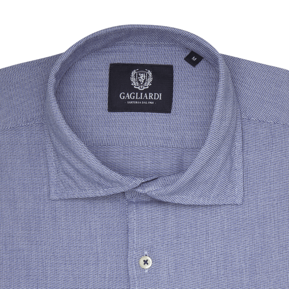 Navy Chevron Slim Fit Cutaway Collar Shirt - Gagliardi