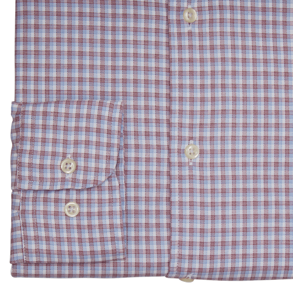 Burgundy & Sky Checked Slim Fit Cutaway Collar Shirt - Gagliardi