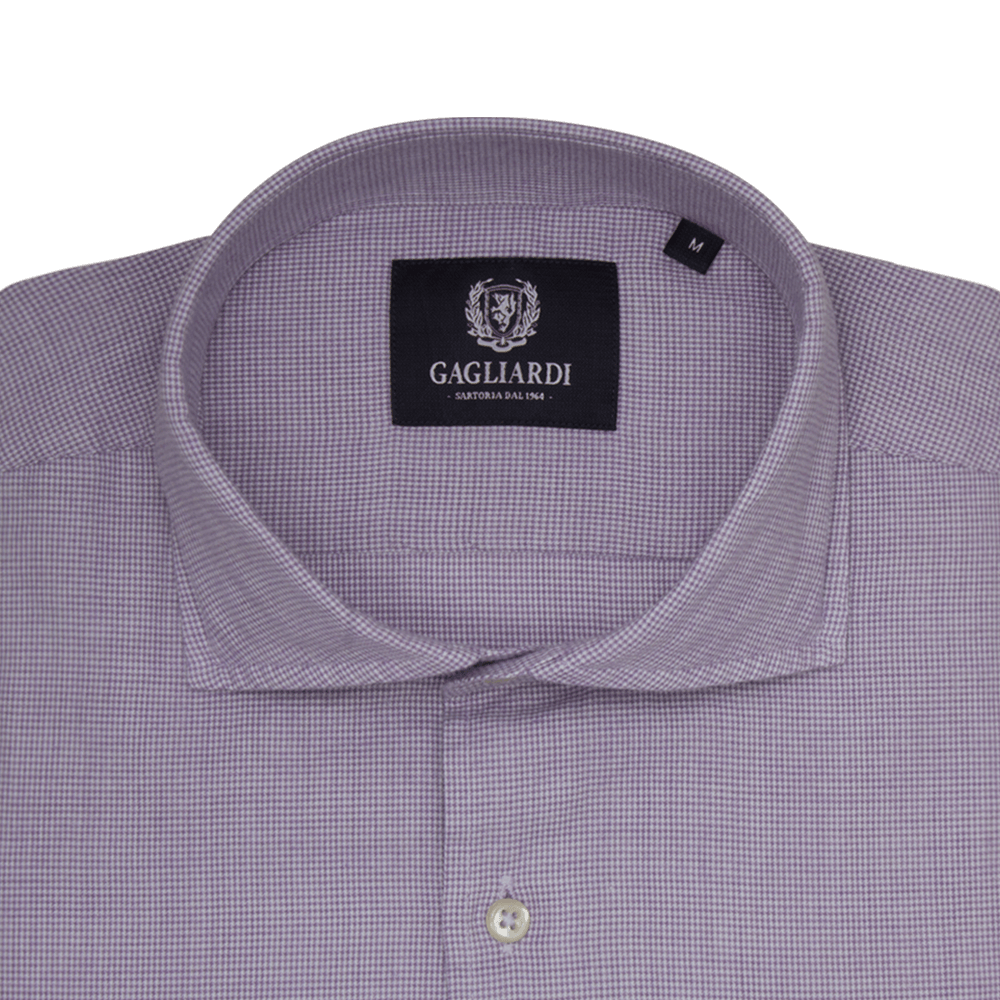 Purple Flannel Puppytooth Slim Fit Extreme Cutaway Shirt - Gagliardi