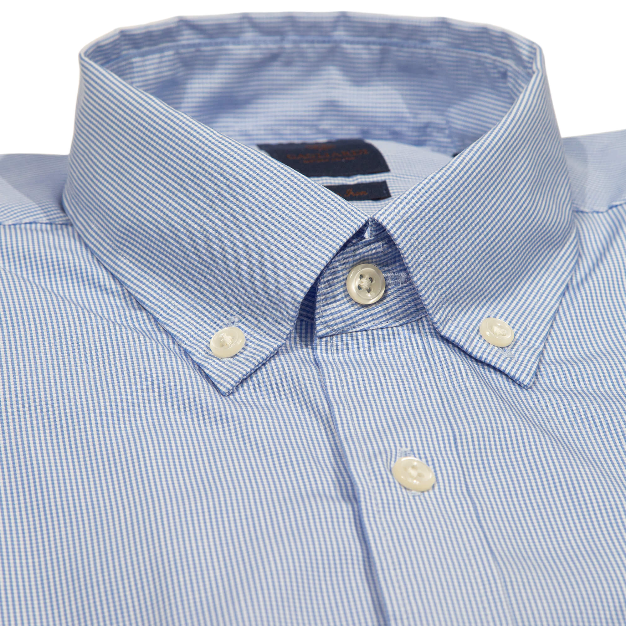 Light Blue Mini Gingham Slim Fit Buttondown Collar Shirt