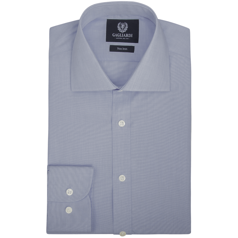 Sky End On End Plain Slim Fit Cutaway Collar Shirt - Gagliardi