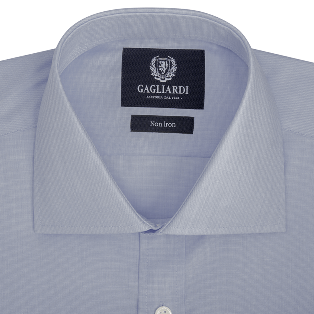 Sky End On End Plain Slim Fit Cutaway Collar Shirt - Gagliardi