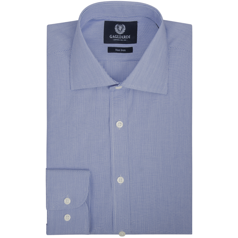 Royal Blue Fine Striped Slim Fit Cutaway Collar Shirt - Gagliardi