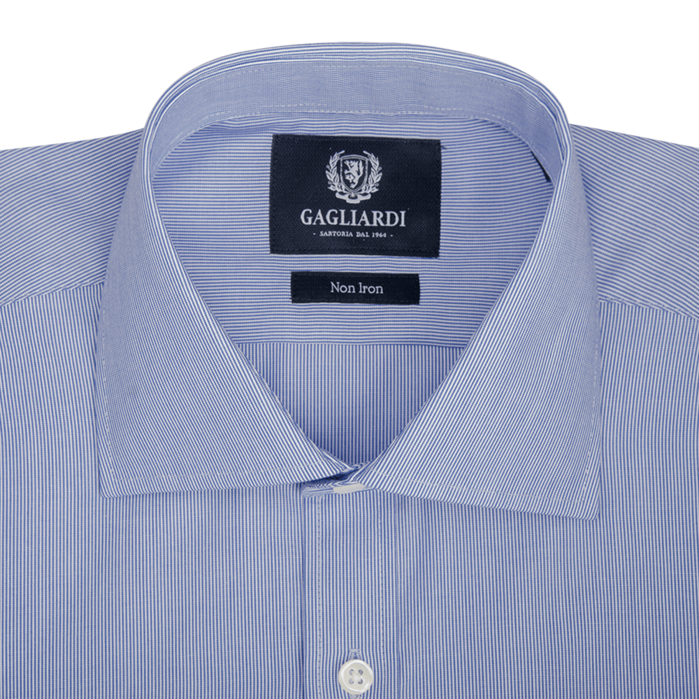 Royal Blue Fine Striped Slim Fit Cutaway Collar Shirt - Gagliardi