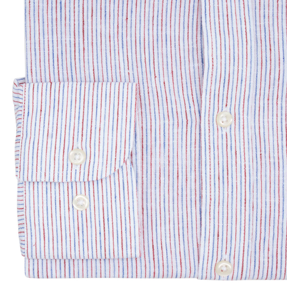 Blue & Red Striped Slim Fit Long Sleeve Cutaway Collar Shirt - Gagliardi