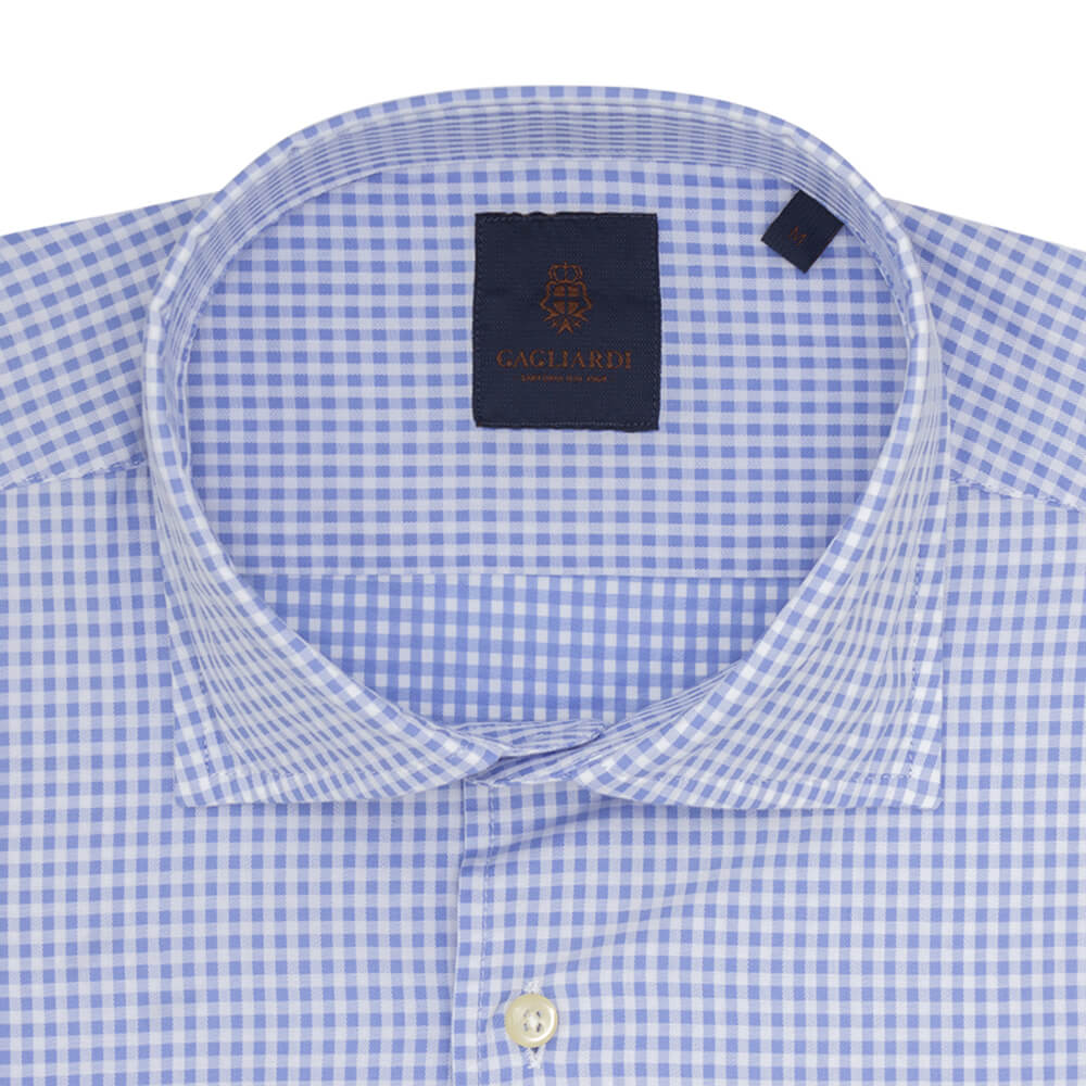 Mid Blue Gingham Slim Fit Long Sleeve - Gagliardi