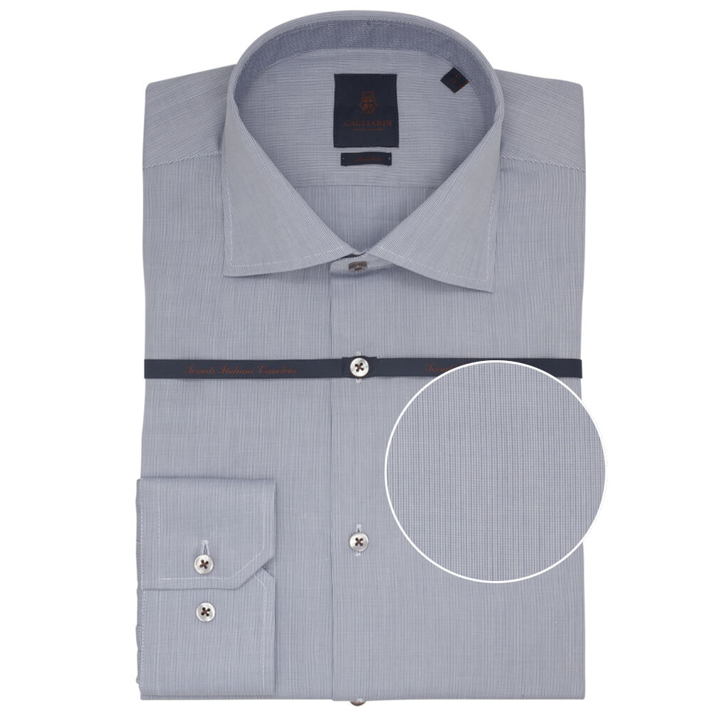 Navy Micro Dobby Stripe Slim Fit Shirt - Gagliardi
