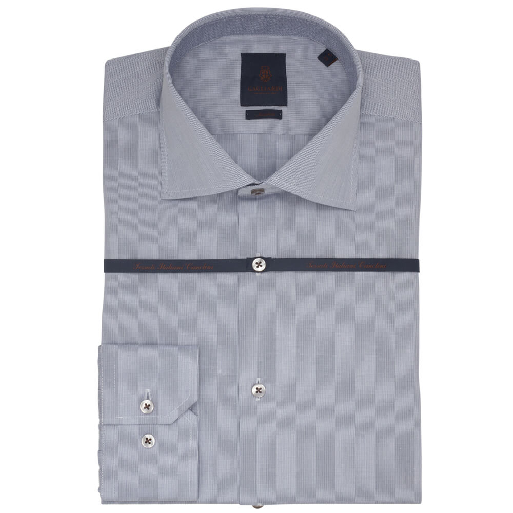 Navy Micro Dobby Stripe Slim Fit Shirt - Gagliardi