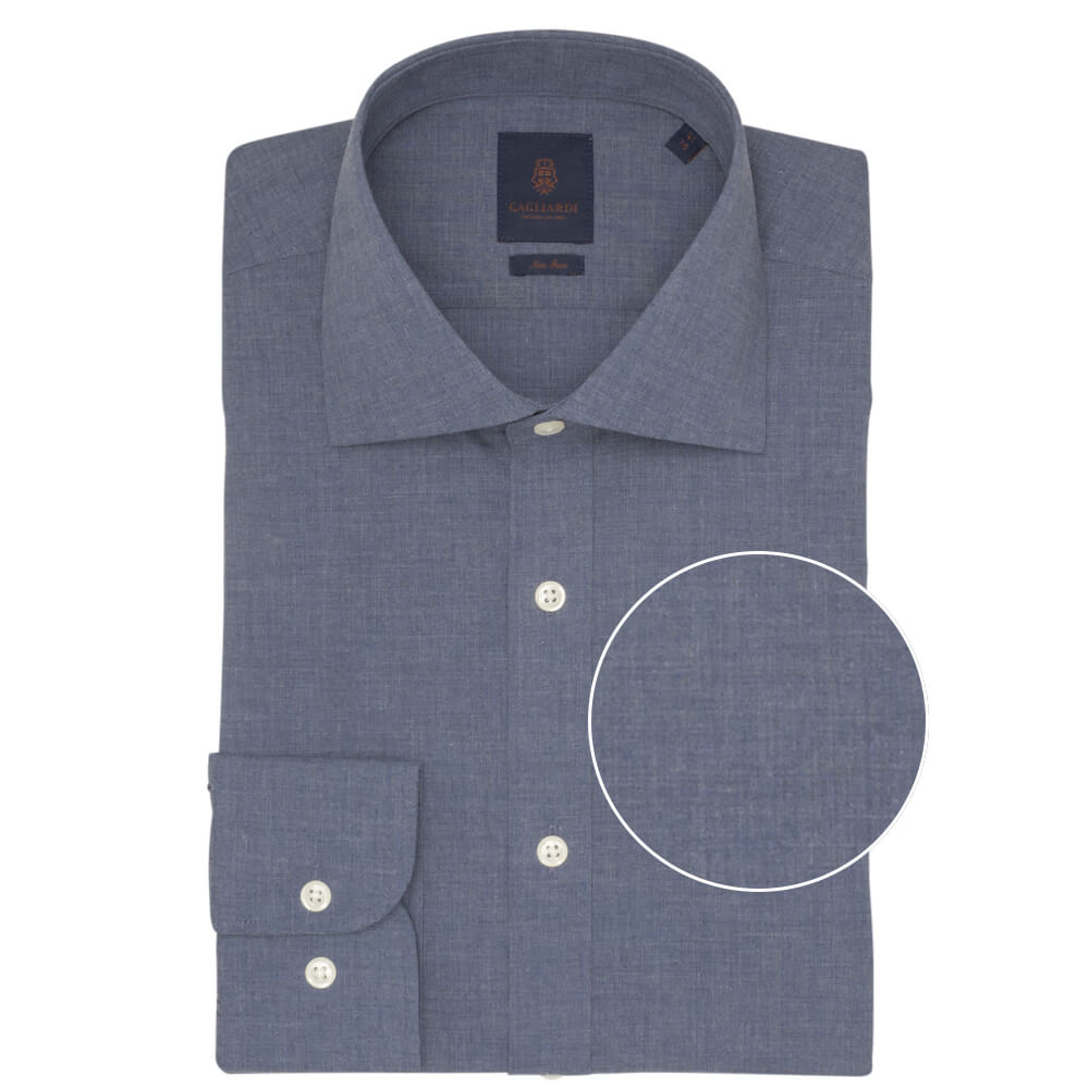 Navy Melange Poplin Slim Fit Shirt - Gagliardi