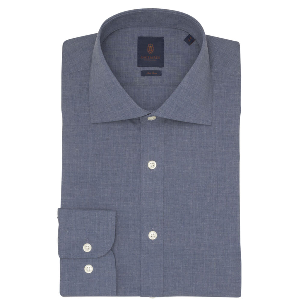 Navy Melange Poplin Slim Fit Shirt - Gagliardi