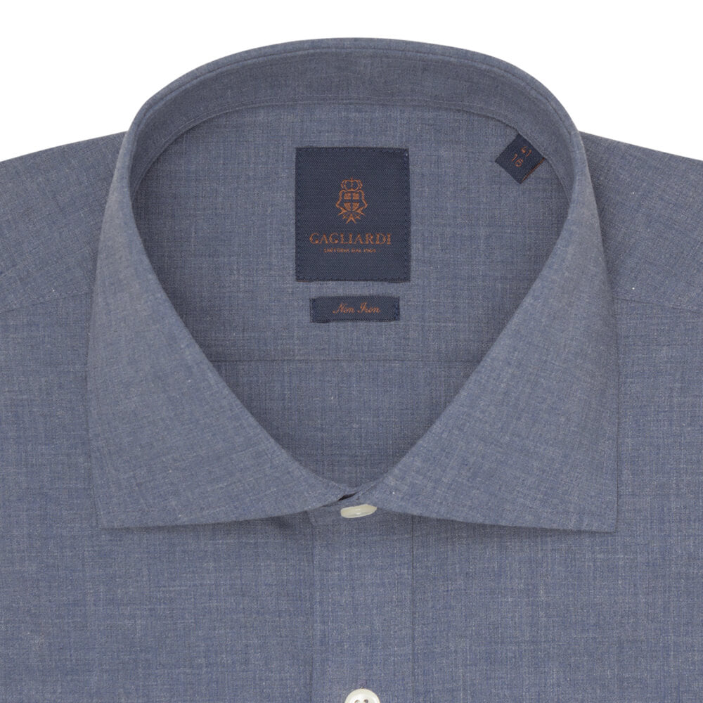 Navy Melange Poplin Slim Fit Shirt - Gagliardi